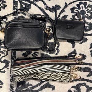 Pom Pom London Black Leather Crossbody Bag Set